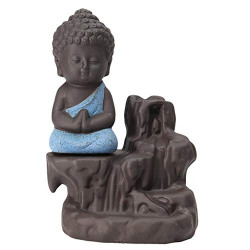 CHRONIKLE Elegant Polyresin Meditating Monk Buddha Smoke Backflow Cone Incense Holder Decorative Showpiece with 10 Free Smoke Backflow Scented Cone Incenses (Size: 7 x 6 x 12 CM)