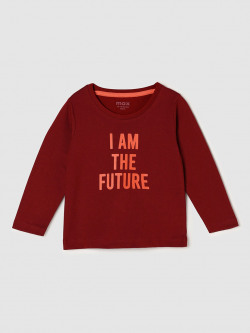 max Boys Burgundy Typography Printed T-shirt