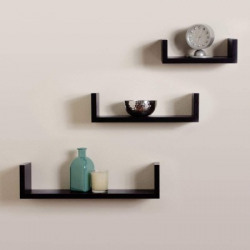 Trustshoppee Wooden U Shape Floating Wall Rack Shelves Set of 3 Black MDF (Medium Density Fiber) Wall Shelf(Number of Shelves - 3, Black)