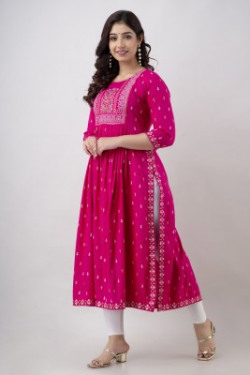 JaishreeFab Women Printed Ethnic Dress Kurta(Pink)