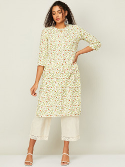 Melange by Lifestyle Floral Printed Keyhole Neck Straight Kurta
