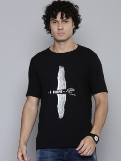 Smartees Printed Men Round Neck Black T-Shirt