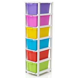 GROZNOL 6 XL Plastic Modular Drawer System for Home, Office, Hospital, Parlor, School, Doctors, Home and Kids, Product Dimension When assembeled (31cmx39cmx116cm) (6XL) (Multi-colour)