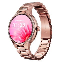 CrossBeats Diva 1.28 Stylish Smart Watch for Women with Stone Studded Bezel| Amoled Display | Female Health Tracker | 100+Sports Modes| Premium Metal Smartwatch with Wireless Charging - (Rose Gold)