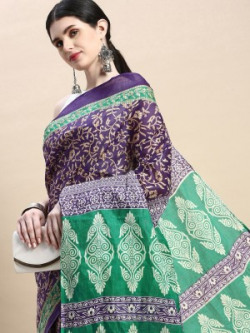 SHANVIKA Printed Daily Wear Pure Cotton Saree(Purple)
