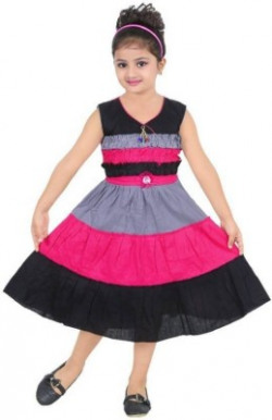 N BAHUBALI Girls Midi/Knee Length Casual Dress(Multicolor, Sleeveless)