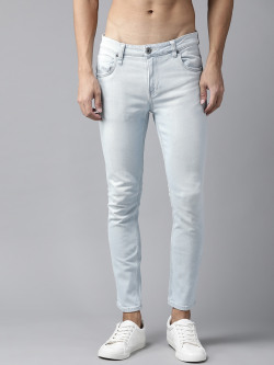 Roadster Men Blue Skinny Fit Heavy Fade Stretchable Cropped Jeans