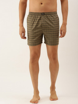 Urban Dog Men Olive Green Checked Cotton Boxers UDBX408-M
