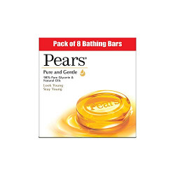 Pears Pure & Gentle Soap Bar (Combo Pack of 8) - With Glycerin for Soft, Glowing Skin