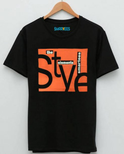 Men Printed Round Neck Cotton Blend Black T-Shirt