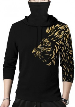 TRIPR Printed Men Hooded Neck Black T-Shirt