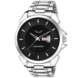 LOUIS DEVIN Analog Men's Stainless Steel Watch (Black Dial Silver Colored Strap)