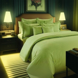 Decoscapes 300 TC Satin Double Striped Flat Bedsheet(Pack of 1, Olive Green)