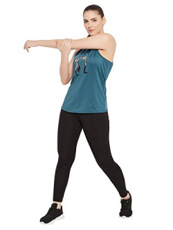 Clovia Women's Comfort Fit Printed Active Tank Top (AT0145P08_Blue_XL)