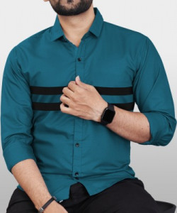 VeBNoR Men Solid Casual Dark Blue Shirt