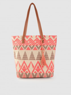 Anouk Beige & Coral Shopper Tote Bag