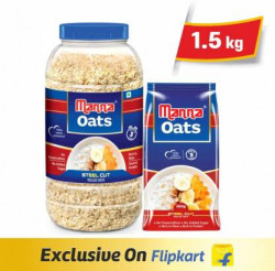 Manna Oats - 1.5kg (1kg x 1 Jar and 0.5kg x 1 Pouch) |Steel Cut Rolled Oats Plastic Bottle(2 x 0.75 kg)