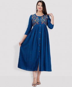 Women Embroidered Viscose Rayon Anarkali Kurta(Blue)