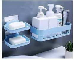 GKLTY 1 MULTIPURPOSE WALL SHELF 2 SOAP CASE FOR KITCHEN AND BATHROOM(White)