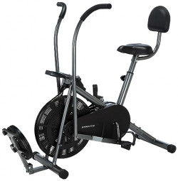 Amazon Brand - Symactive Air Bike Exercise Cycle with Moving/Stationary Handles, Adjustable Resistance with Cushioned Seat, Back Support & Twister, Max User Weight 100 Kg