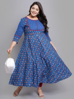 Yash Gallery Women Printed Anarkali Kurta(Blue)