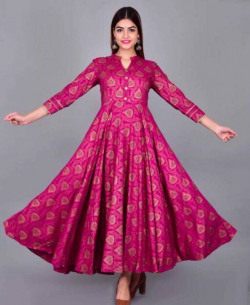 Women Printed Viscose Rayon Anarkali Kurta(Pink)