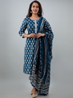 KALINI Women Blue Floral Kurta with Trousers 
