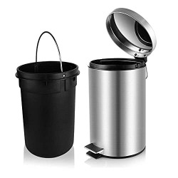 OPR Stainless Steel Round Pedal Dustbin with Soft Close Lid | Trash Can For Home, Kitchen, Bathroom, Office And Washroom with plastic bucket (Silver, 15 Ltr)(big size)