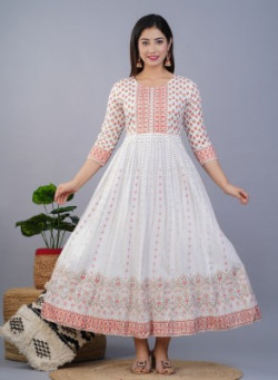 The Swagg Women Printed Anarkali Kurta(Pink)