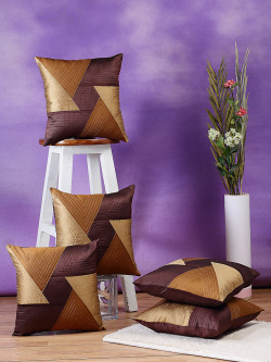 DREAM WEAVERZ Brown & Beige Set of 5 Square Cushion Covers