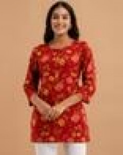 Floral Print Round-Neck Straight Kurti