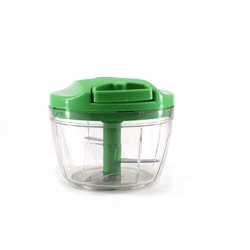 ATEVON Mini Manual Green Plastic Food Chopper with Extra Sharp Blades - 375 ml, Easy to Use, Quick and Convenient for Vegetable and Fruit