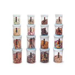 CELLO Plastic Magna Container Set of 16 Pcs, Blue White | Plastic Container Set for Kitchen | Storage Jars for Grains, Pulses, Condiments, Snack