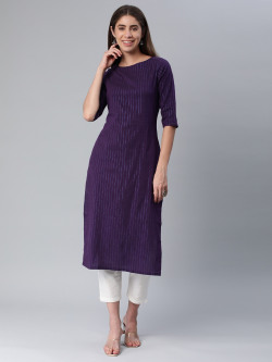KALINI Women Striped Boat Neck Straight Kurta