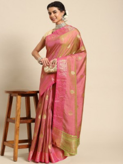 Mohvogue Printed Daily Wear Silk Blend Saree(Pink)