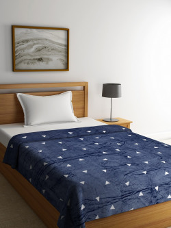 Cortina Navy Blue & White Geometric Microfiber AC Room 250 GSM Single Bed Blanket