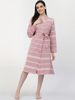 KLOTTHE Women Striped Cotton Bath Robe