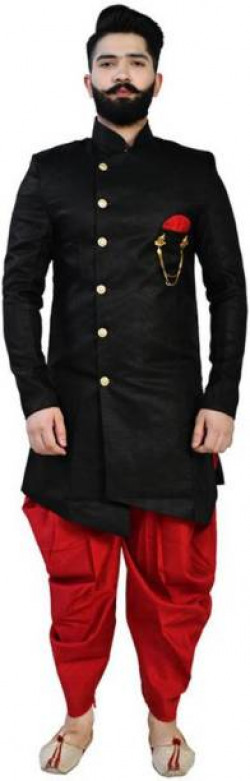 Chote Raja Collection Men Black, Red Solid Sherwani