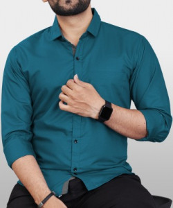 VeBNoR Men Solid Casual Dark Blue Shirt