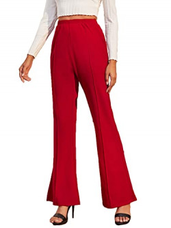 dockstreet Women's Elastic High Waist Flare Leg Elegant Casual Pull on Trouser Styled Leggings/Joggers for Women154T22-rWMFlardLegTrsrMaroonL