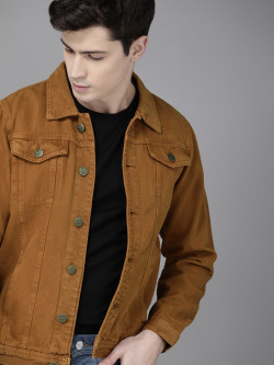 Roadster Men Brown Solid Denim Jacket
