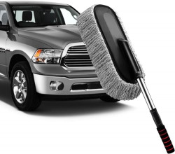 Microfiber Car Cleaning Soft Brush Ideal as Mop Duster, Washing Brush with Long Handle, Dust Cleaner Car Wash Brush with Handle, Soft Brush Scratch Free, Cleaning Dashboard Curved Design - Grey