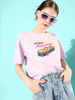 DressBerry Graphic Printed Drop-Shoulder Sleeves Pure Cotton T-shirt