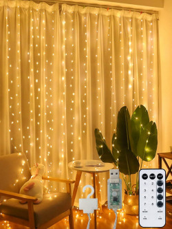 Homesake Warm White 8 Modes Curtain Fairy String Lights