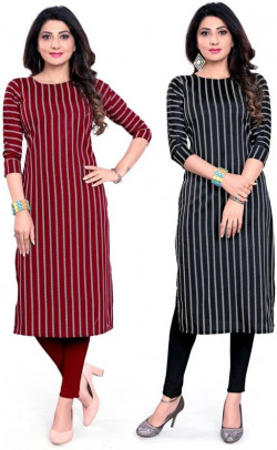 Pack of 2 Women Striped Crepe Straight Kurta