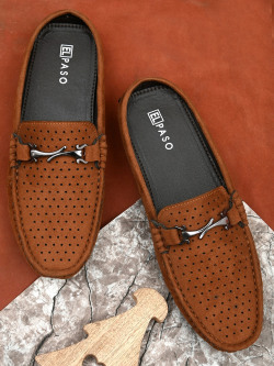 El Paso Men Tan Textured Loafers