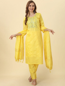KALINI Ethnic Motifs Embroidered Regular Chanderi Silk Kurta With Trousers & Dupatta