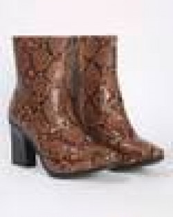 Reptilian Pattern Chunky-Heeled Mid-Calf Boots