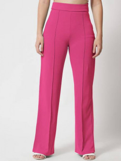 Women Regular Fit Pink Viscose Rayon Trousers