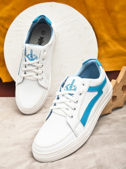 Roadster Men White & Blue Color-Blocked Casual Lace-Up Sneakers